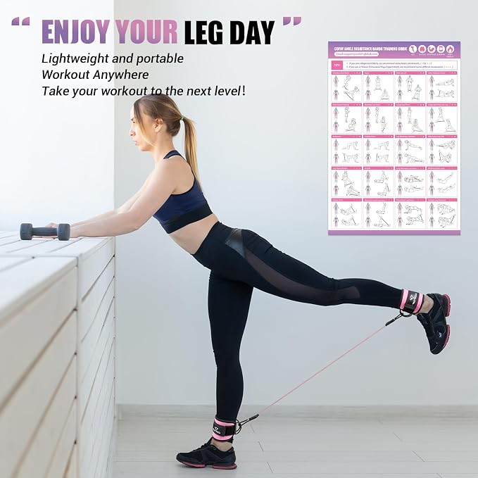 Ankle Resistance Bands with Cuffs, Leg Exercise Equipment with Poster | Ankle Bands for Working Out, Kickbacks Hip, Leg Glute, Resistance Workout Equipment for Women