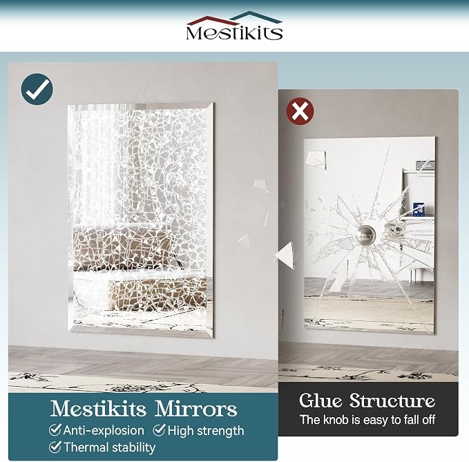 Frameless Bathroom Mirror 32"x48", Beveled Bathroom Mirror | 4mm Tempered Glass Shatterproof Wall Mount Mirrors for Bathroom Vanity Bedroom Entryway, Hangs Horizontally or Vertically
