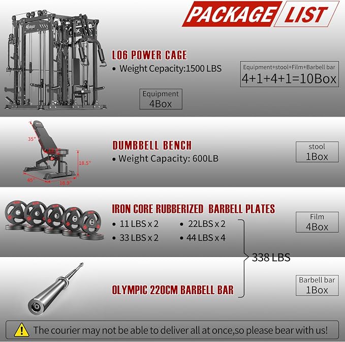 Multi-Purpose Squat Rack,Smith Machine Weight Rack Set with Cable Crossover System, Home Gym Power Racks, Power Racks and Packages