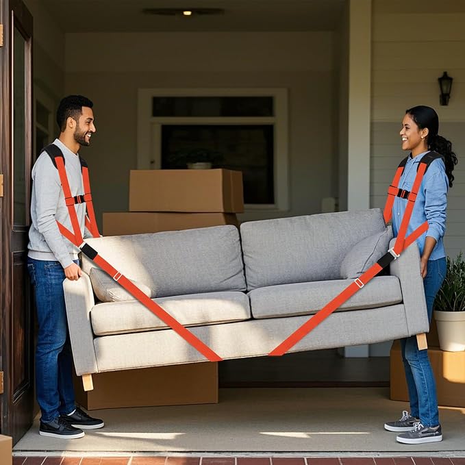 Ytonet Furniture Moving Straps for Lifting with Back Support, Round Sling | 2-Person Lifting and Moving System, Appliance Lifting Straps for Mattress, Heavy Objects up to 800 lbs, 145 IN Long, Orange