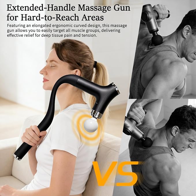 Sfozstra Deep Tissue Massage Gun:12-Speed, Extended Handle,Black | Percussion Massager/ Back Massager / 4 Interchangeable Heads / Portable Design / Workout Recovery