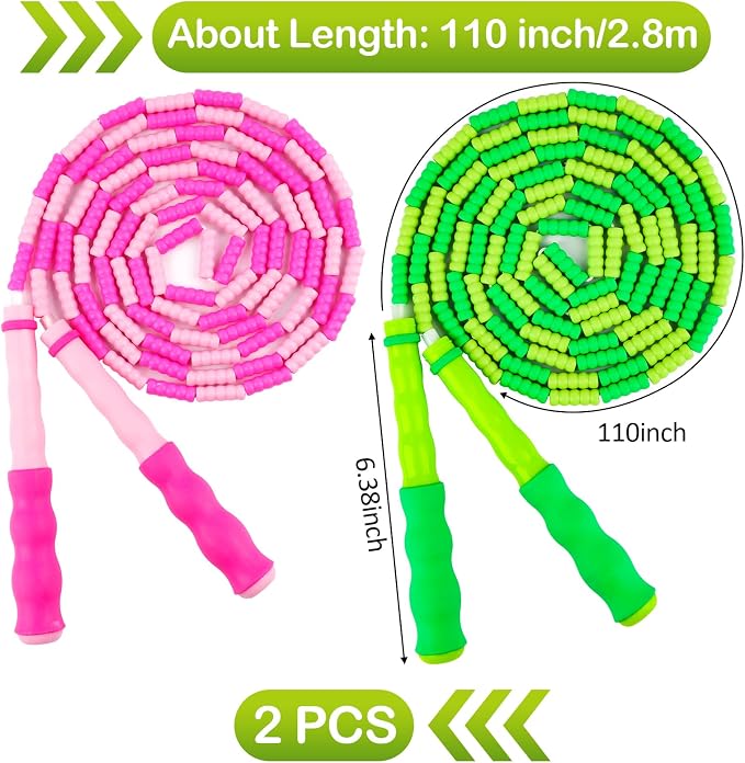 Jump Rope for Kids, Adjustable Jump Ropes for 4 5 6 7 8 10 12, Tangle Free | Jumping Rope Age 8-12, Segmented Soft Beaded Skipping Rope for Women Fitness
