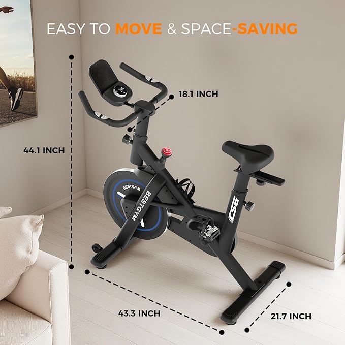 Exercise Bike, Brake Pad/Magnetic Stationary Bike with App, Low Noise Indoor Cycling Bike with 330lbs Weight Capacity, Adjustable Seat, Tablet Holder, Water Bottle Holder for Home Fitness and Weight Loss