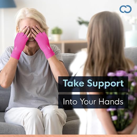 Copper Compression Arthritis Gloves | Fingerless Arthritis Carpal Tunnel Pain Relief for Men & Women | Hand Support Wrist Brace for Neuropathy, Rheumatoid, Tendonitis, Swelling, Crocheting Pink XL
