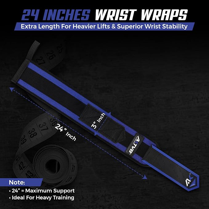 AKTV8 Wrist Wraps for Weightlifting, 18"&24" Heavy Duty Stiff Wrist Support | 3inch Wide Firm Elastic, Reinforced Thumb Loop, Built for Heavy Bench Press, Overhead Press, Powerlifting & Strength Training
