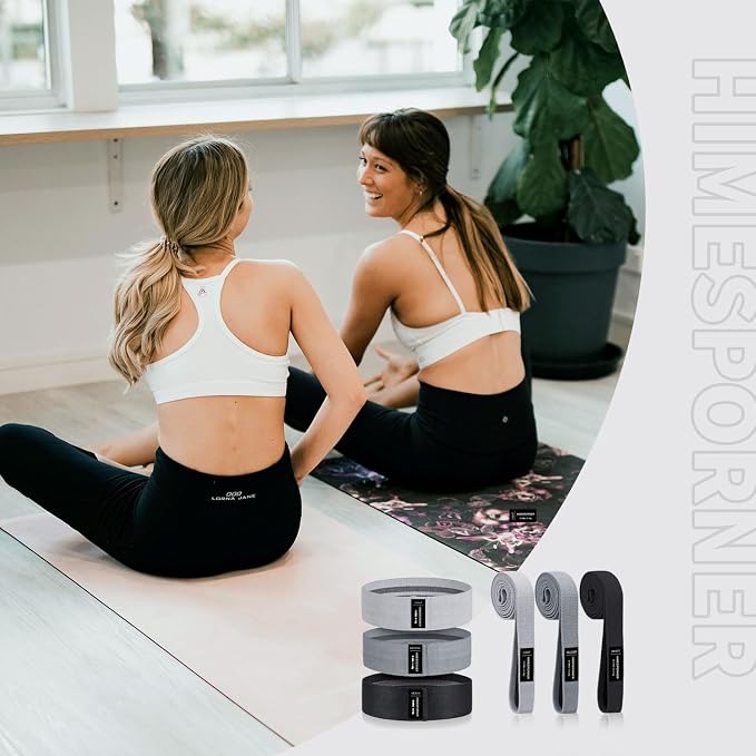 HIMESPORNER 9 PCS Fabric Resistance Bands Set for Working Out | Non-Slip Exercise Booty Bands for Women Men Leg Glutes with Hair Ties and Tape Measure - for Home Gym Workout, Yoga, Pilates