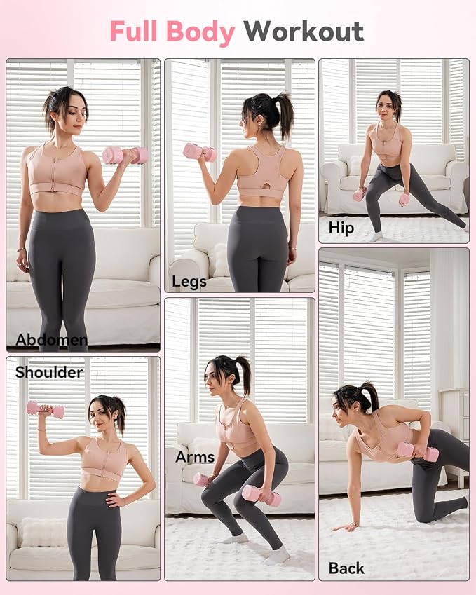 2-in-1 Adjustable Dumbbell & Kettlebell Set for Women (1.1-12.1 lbs), Quick-Change Free Weights for Home Gym, Pilates & Full Body Workout