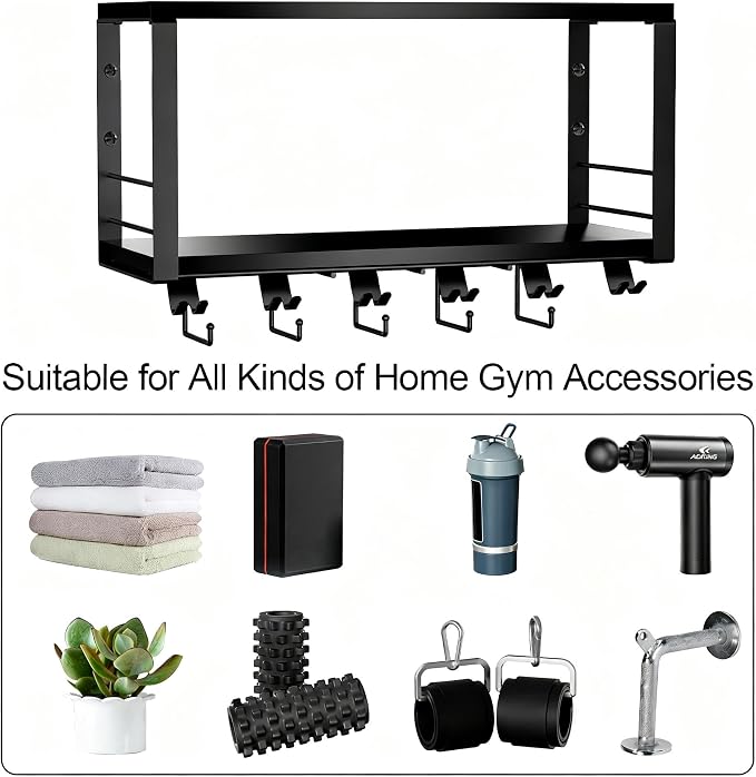 TJ.MOREE Floating Shelf Compatible 2 Tier with Tonal Accessories Wall Mount | Home Gym Storage Rack for Fitness Equipment, T-Bracket Lock Adapters Hanger