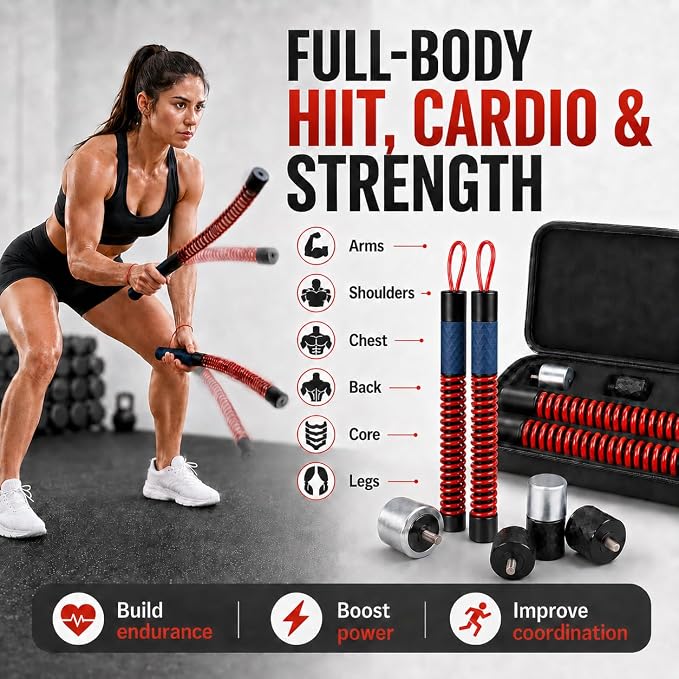 Adjustable Weighted Ropeless Battle Rope, Progressive Weight Training for Home & Small Spaces, Light Weight for Fast Cardio, Heavy for HIIT Challenge, Beginner, Home Gym, Activate Training State