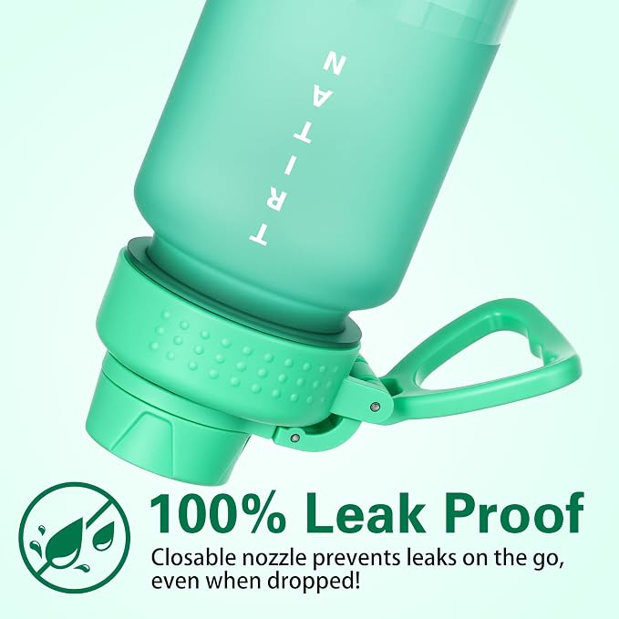 OLDLEY 32oz Water Bottle with Handle, BPA-Free Tritan Reusable Sports Water Bottle with Leak-Proof Dust Lid, Wide Mouth, Cup Holder Friendly, Half Frosted Clear Bottle for Gym,Travel,Work,Mint Green