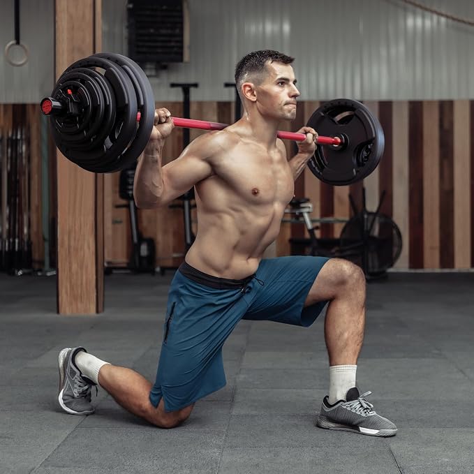RitFit Barbell Weight Set - 4/6FT Olympic Barbell with Weight Plates (55-115LB Total) - Weightlifting Equipment for Squats, Curls, Deadlifts, Presses, Hip Thrusts