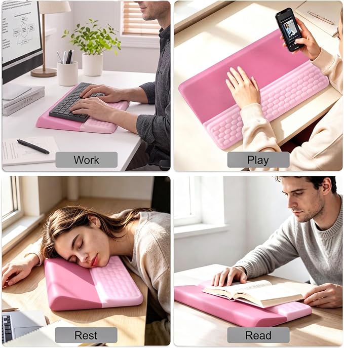 Keyboard Stand with Wrist Rest,Ergonomic Keyboard Riser Holder Lifter Tray | Pink+Deep Pink,Computer Wrist Support Pad,Ergonomic Keyboard stand for desk,Soft Memory Foam Desk Cushion,Non-Slip