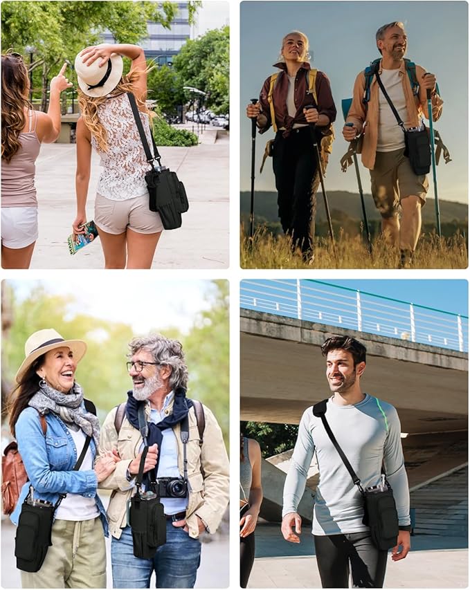 sportsnew 30/40oz Crossbody Water Bottle Holder Anti-Tip Tumbler Carrier | Lightweight Bottle Sling Fits Handled Tumbler w/ Phone Pocket, Adjustable Strap, Insulated Lining, Hands-free for Hiking Gym