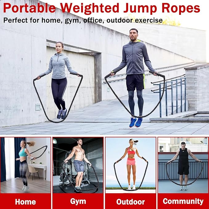 Weighted Jump Rope for Men Women, 1.5lb 2.8lb Jumping Ropes for Fitness | Adult Skipping Rope for Home Gym Exercise, Improve Strength and Building Muscle Workout Equipment