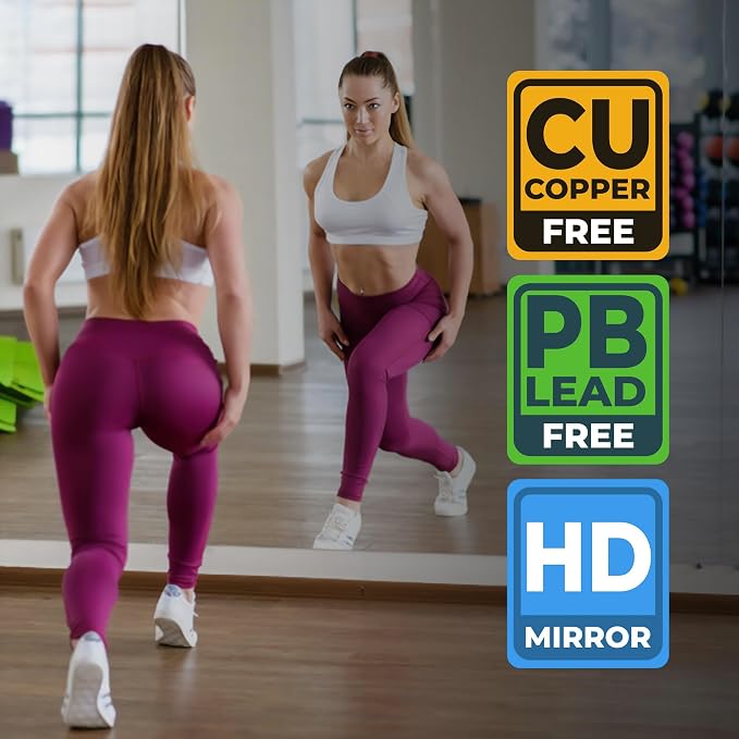 Large Wall Mounted Gym Mirror 48x32 (1 PC) - Shatterproof Tempered Glass Full Body Mirror for Home Gym - Premium HD Reflection - Frameless Design with Hardware