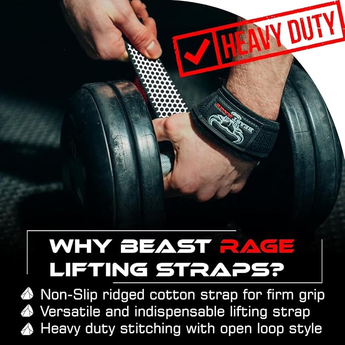 BEAST RAGE Lifting Wrist Straps for Weightlifting, Straps Gym Grip Power Workouts Lifting Straps Padded Neoprene & Premium Cotton Men Women, Deadlift Bodybuilding Exercise Lifting Straps