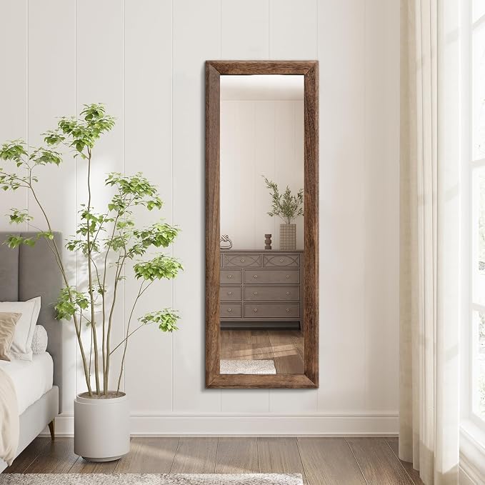 AAZZKANG Hanging Mirror Full Length Vintage Large Mirrors Wooden Framed | 43"x14" Bedroom Living Room Bathroom Entryway Wall Mounted Mirror Vertically or Horizontally