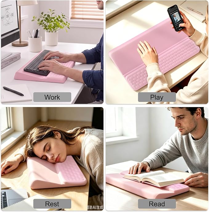 Keyboard Stand with Wrist Rest,Ergonomic Keyboard Riser Holder Lifter Tray | Pink,Computer Wrist Support Pad,Ergonomic Keyboard stand for desk,Soft Memory Foam Desk Cushion,Non-Slip
