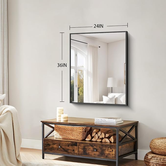 Koonmi Black Bathroom Mirror for Over Sink,Metal Framed 36"x24" Wall Mirror