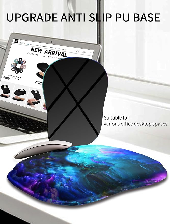 Hokafenle Ergonomic Wrist-Hugging Mouse Pad Wrist Support, U-Shaped Holding Wrist Rest Mousepad for Carpal Tunnel Pain Relief with Cushioned Memory Foam Slope Massage Bulge (10.2x8.3 in,Nebula)