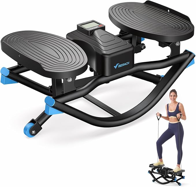 Merach Rocking Steppers for Exercise at Home, 3D Motion Stair Stepper with Resistance Bands for Full Body Workout & Low-Impact Balance Board, 330 LBS Loading Capacity Exercise Equipment