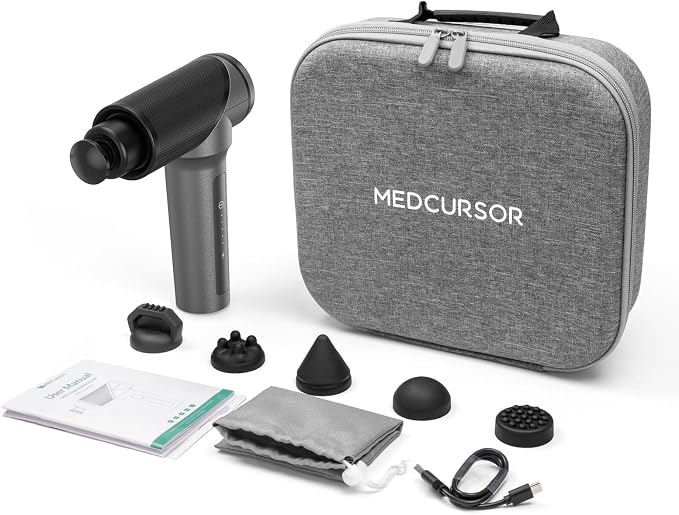 Medcursor Massage Gun - High Intensity Brushless Motor, Handheld Percussion Deep Tissue Massager with 6 Massage Heads for Sore Muscle and Stiffness, Valentines Day Gifts (Gray)