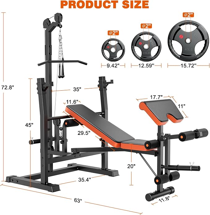 XDDIAS 9-in-1 Olympic Weight Bench Set with Lat Pulldown, Rowing, Squat Rack, Leg Extension/Curl, Preacher Pad, 900LB Adjustable Bench Press for Home Gym Weight Lifting Full-Body Workout