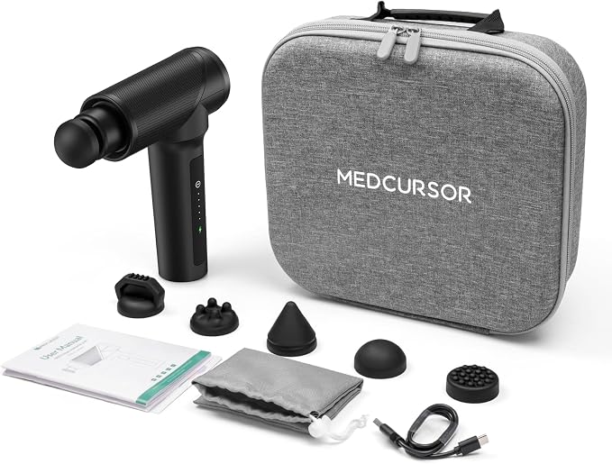 Medcursor Massage Gun - High Intensity Brushless Motor, Handheld Percussion Deep Tissue Massager with 6 Massage Heads for Sore Muscle and Stiffness, Gifts for Father/Dad (Black)