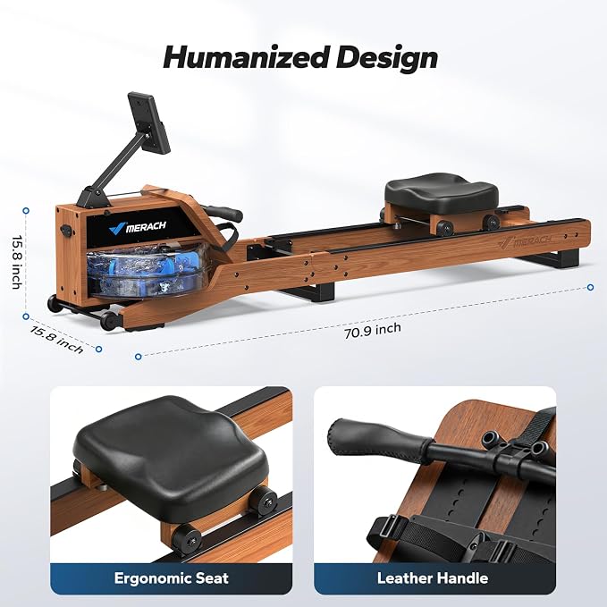 MERACH Water Rowing Machines for Home, Foldable Row Machine with 400LBS Weight Capacity, Dedicated Monitor and Comfortable Seat, Free MERACH App for Immersive Water Rower