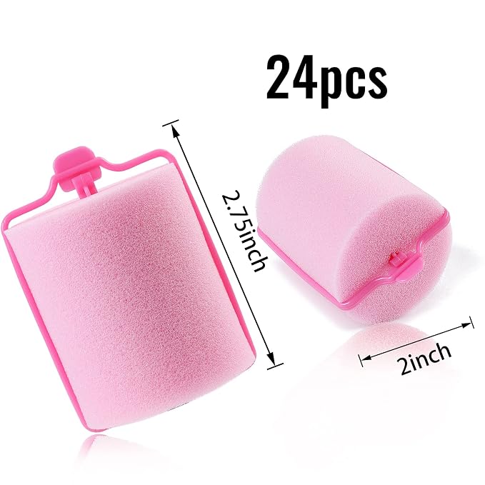 Jumbo Foam Sponge Hair Roller Soft Sleeping rollers Curvy Wavy Hairstyle Curling Hair Styling Tools 24 Pieces Use For Long Hair Short Hair Ladies And Children 2"X2.75" (Pink)