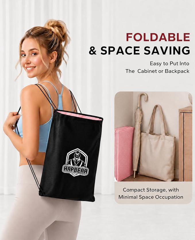 HAPBEAR Foldable Yoga Mat - 72"x24"x0.24" (6mm), Non-Slip TPE Exercise Mat | Ideal for Home Workout, Yoga, Pilates, Stretching & Travel, Durable & Eco-Friendly, Includes Carry Bag