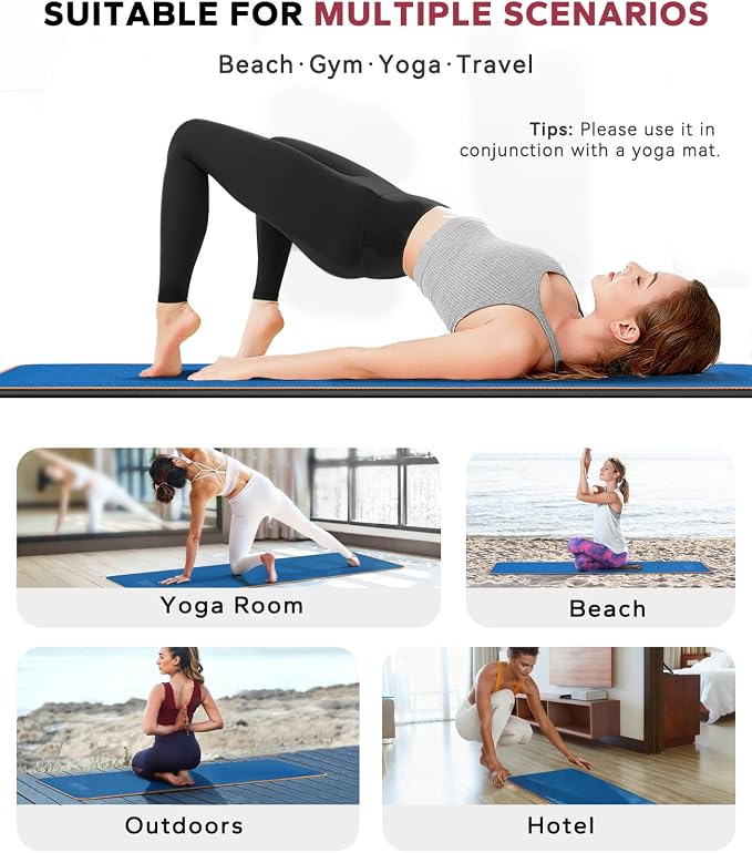 HAPBEAR Non Slip Yoga Mat Towel with Grip Dots, 72" x 24" Hot Yoga Towel - Super Absorbent Microfiber Yoga Towel for Hot Yoga, Bikram, Pilates and Gym Workout - Blue