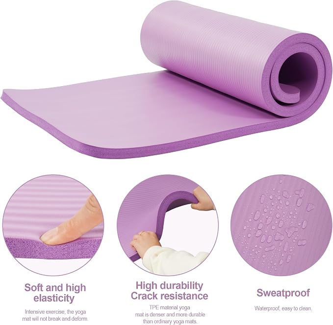 HULKFIT High Density Non Slip Yoga Mat, Extra Thick Exercise Mat with Carrying Strap, for Pilates, Fitness, Home Gym & Floor Workouts - Multiple Thickness & Multiple Color
