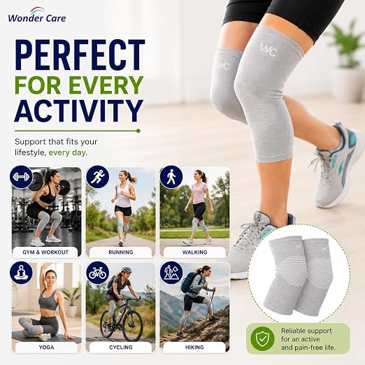 Wonder Care 2-Pack Bamboo Knee Compression Sleeve for Men and Women, Compression Knee Sleeve for Running, Volleyball, Gym Weightlifting Made from Bamboo Yarn, Perfect Knee Brace for Knee Pain and Enhanced Comfort - 1 Pair