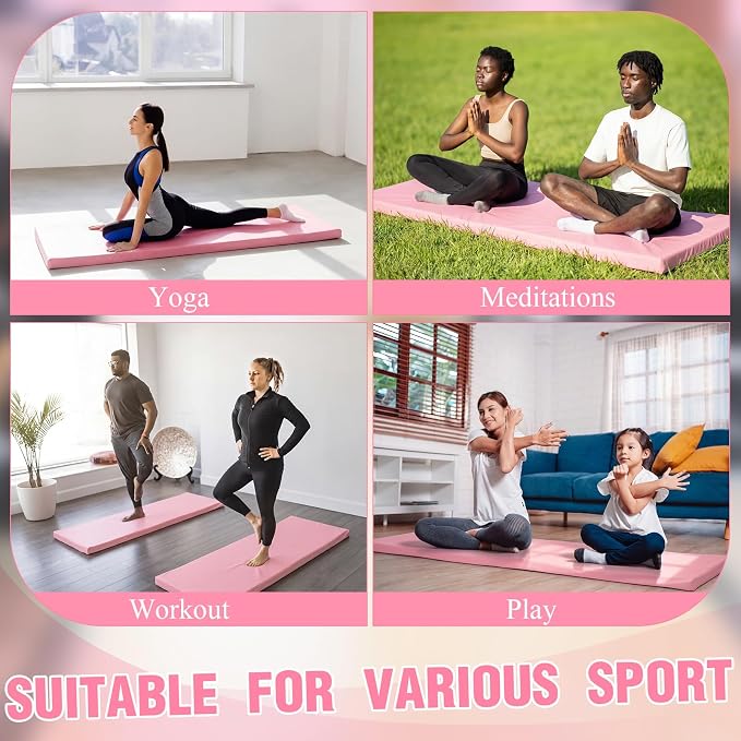 Lyrow 2 Inch 72"x24" Thick Foldable Yoga Mat with Carry Strap, Non-slip Portable Foam Gym Mat for Yoga, Pilates and Stretching