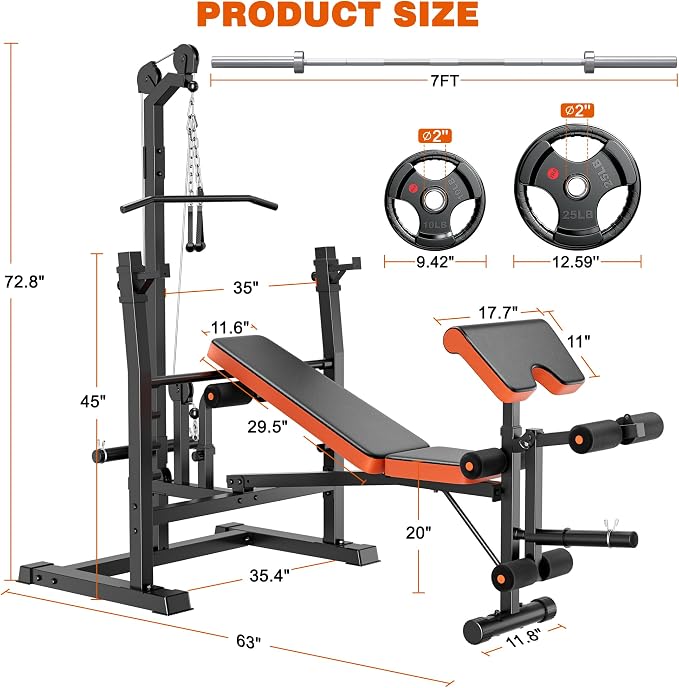 XDDIAS 9-in-1 Olympic Weight Bench Set with Lat Pulldown, Rowing, Squat Rack, Leg Extension/Curl, Preacher Pad, 900LB Adjustable Bench Press for Home Gym Weight Lifting Full-Body Workout