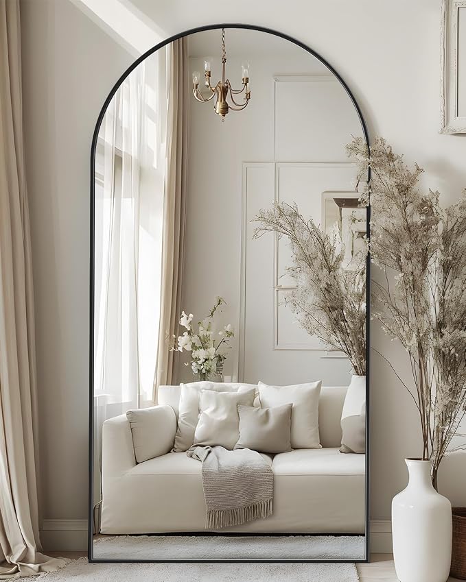 Antok Full Length Mirror, 76"x34" Floor Mirror with Stand, Hanging Mounted Mirrors for Bedroom, Living Room, Cloakroom, Dining Room, Black, Arched