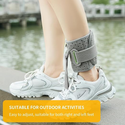 Tenbon Ankle Support Drop Foot Brace Orthosis - Comfort Cushioned Adjustable Wrap Compression For Improved Walking Gait, Prevents Cramps Ankle Sprains (Gray)