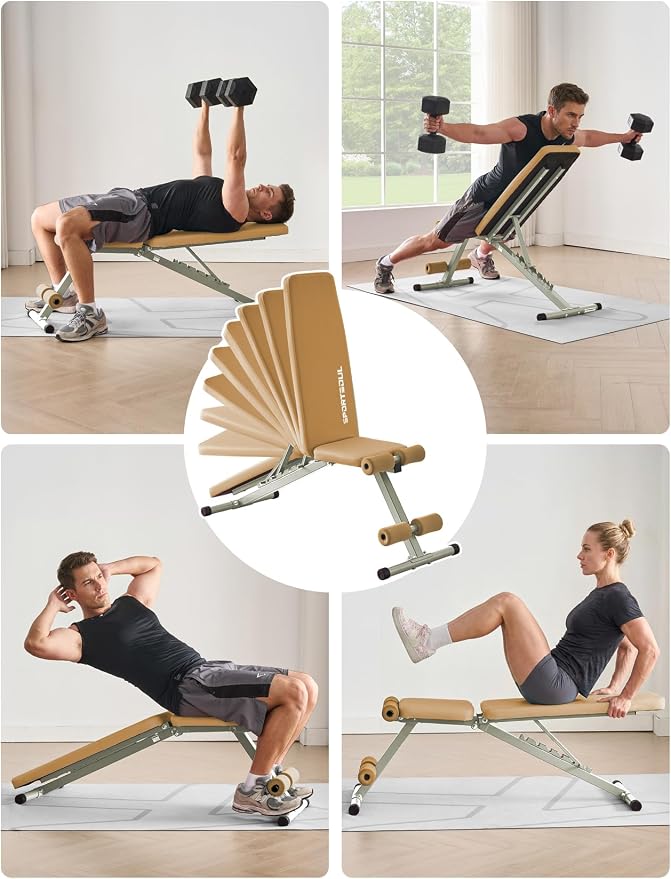 SPORTSOUL 880LB Weight Bench, 8-Position Backrest Adjustable Workout Bench | Foldable Weight Bench for Home Gym Strength Training – Incline Decline Flat, Compact for Small Space Apartment Room Garage