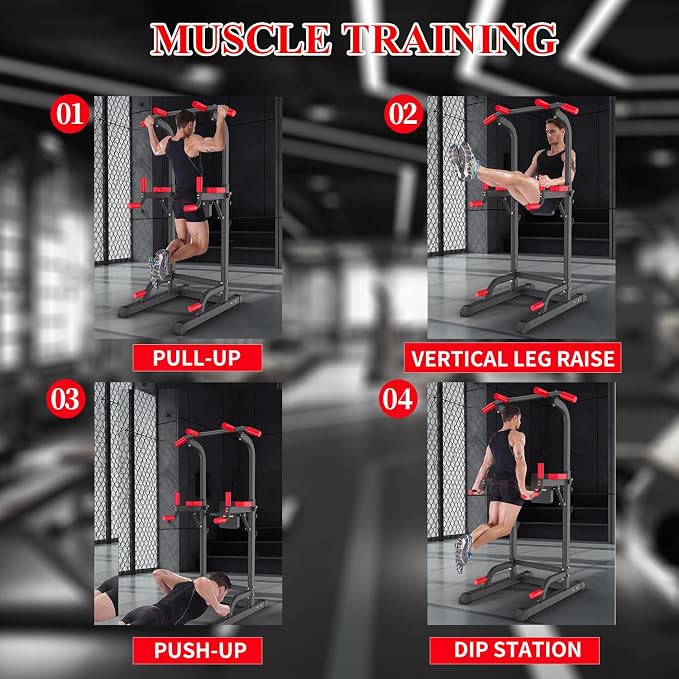 K KINGKANG Pull Ups Dip Station,Power Tower for Home Gym Fitness Exercise | Multi-Function Power Tower, 400Lbs Capacity, 6-Level Adjustable Height, Thick Leather Cushions, Space-Saving Desig