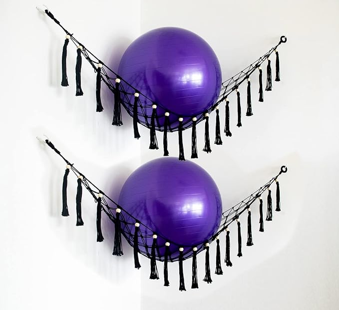 Exercise Ball Holder Yoga Ball Rack Corner Hanging Storage Net or Hammock for Fitness Ball Balance Ball Organizer Pregnancy Stability Ball Swiss Balance Ball for Yoga Studio and Gym