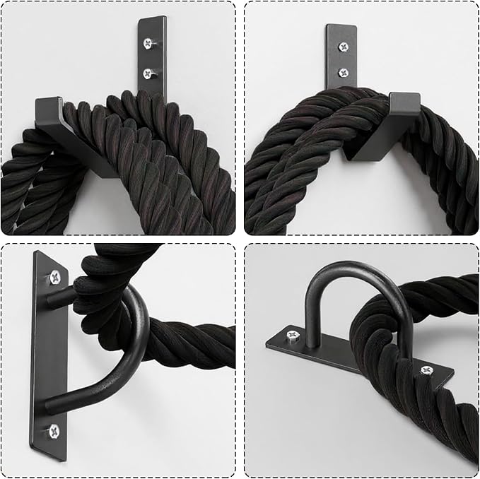 Battle Rope Wall Mount Kit, Heavy Duty Steel Anchor and Storage Hook for 30-50 Feet,1"-2.5" Ropes, Black