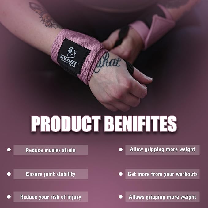 Improved Lifting Support & Stability - Gym Wrist Wraps for Weightlifting 14" Premium Quality Hand Wraps with Thumb Loop - Weight Lifting Wrist Wraps for Pain & Support