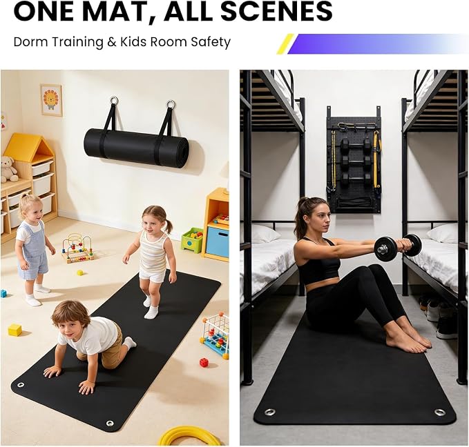 Garvee Hanging Exercise Mat, 71x24 / 56x24 Inch PVC Fitness & Yoga Mat for Group Classes, 5mm Thick with Reinforced Holes, Commercial Grade Gym Mat, Black/Blue/Multicolor