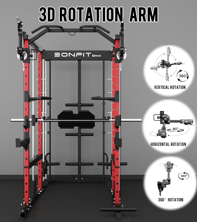 Eonfit E5 Smith Machine with Leg Press for Home Gym | Functional Trainer Power Rack Power Cage With Pivot Arms Lat Cable Crossover Pulley System All In One For Garage Apartment