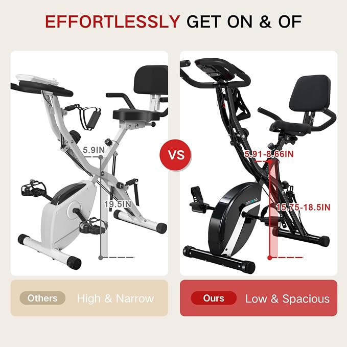 BARWING Stationary Exercise Bike for Home Workout, 5 IN 1 Foldable Indoor Cycling Bike for Seniors, 350LB Capacity, 16-Level Magnetic Resistance, Seat Backrest Adjustments