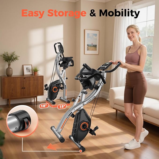 YOSUDA Folding Exercise Bike - 5 IN 1 Foldable Stationary Bike for Home Gym Workout, Upgraded Indoor Cycling Bikes with 6.6 LBS Flywheel, 380 LBS Capacity and 16-Level Magnetic Resistance, Back Support Cushion