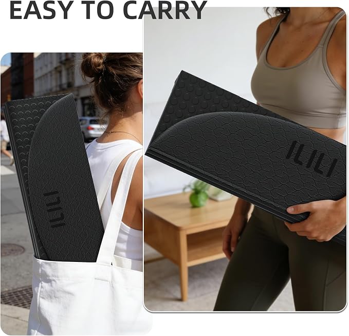 ILILI Foldable Yoga Mat-Semicircular, 10mm Thick, TPE Material, Extra Long 75"L x 26"W, Soft and Comfortable Folding Oval Mat 0.4 Inches, Easy to Carry and Store, 190*66cm Portable Multi-Functional Use for Yoga, Home Exercise & Outdoor