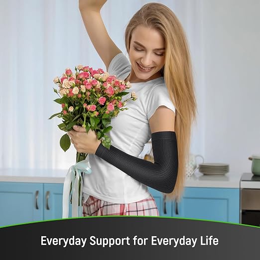 Elbow Compression Sleeve, Snug Fit, Full Arm Coverage, Medium | Soft Breathable Tennis & Golfers Elbow Brace for All Day Comfort, Full Arm Coverage for Complete Support
