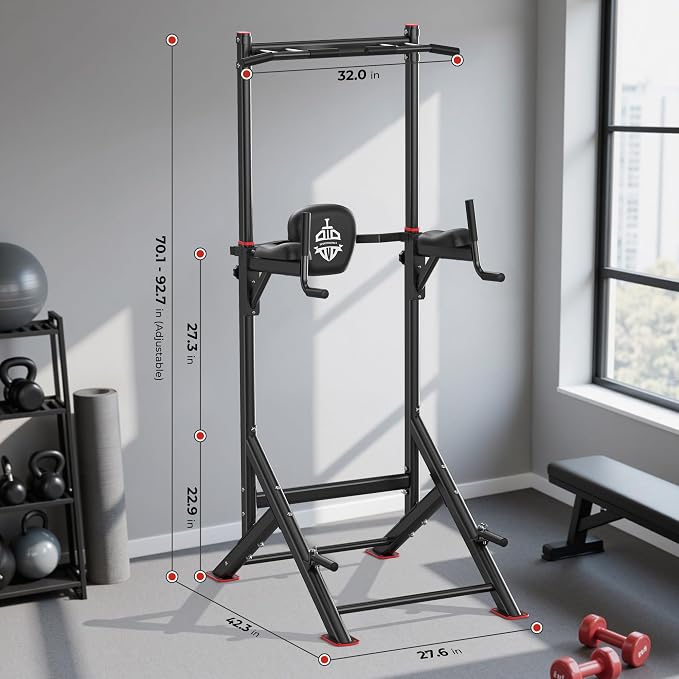 Sportsroyals Power Tower Pull Up Bar Station, 450LBS Stable Pull Up Dip Station for Home Gym Strength Training Equipment | FED Fitness